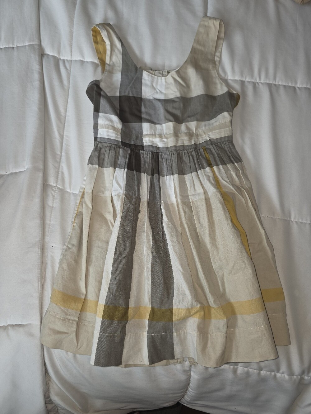 Girls Burberry Yellow/Greige Plaid Sleeveless Dress